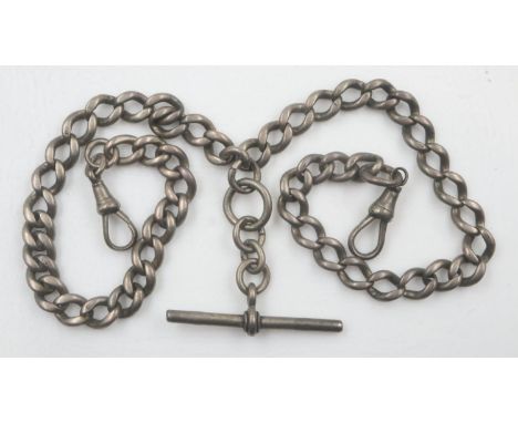 Silver double Albert watch chain, 46g. UK P&amp;P Group 1 (£16+VAT for the first lot and £2+VAT for subsequent lots)