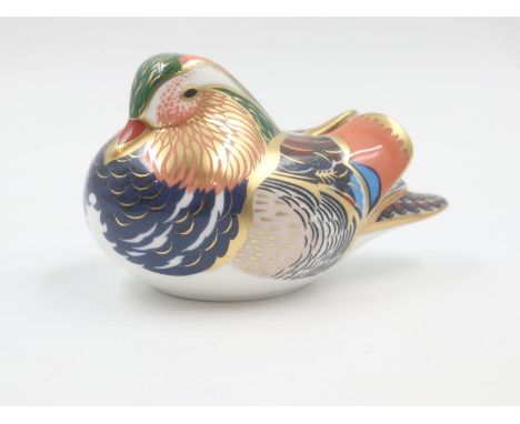 Boxed Royal Crown Derby Mandarin duck paperweight, no cracks or chips. UK P&amp;P Group 1 (£16+VAT for the first lot and £2+V