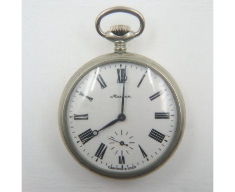 Soviet crown wind open face pocket watch with portrait verso, working at lotting. UK P&amp;P Group 1 (£16+VAT for the first l