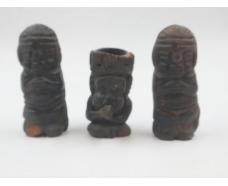 Two South American ceramic rattles and a small figural vase. UK P&amp;P Group 2 (£20+VAT for the first lot and £4+VAT for sub
