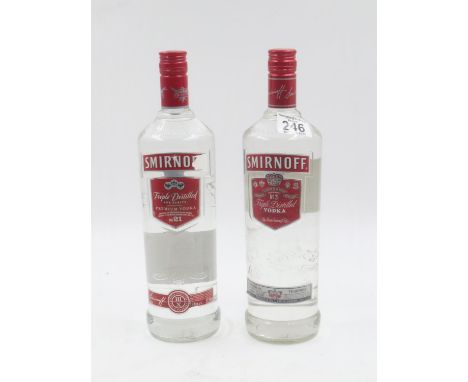 Two 1.0 litre bottles of Smirnoff vodka. UK P&amp;P Group 2 (£20+VAT for the first lot and £4+VAT for subsequent lots) 