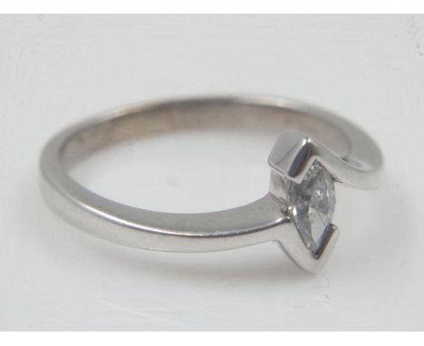9ct white gold ring set with an approximately 0.15cts marquis cut diamond, size K/L, 2.0g. UK P&amp;P Group 0 (£6+VAT for the