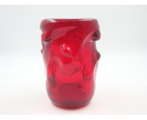 Geoffrey Baxter for Whitefriars, a ruby knobly vase, H: 20 cm. UK P&amp;P Group 3 (£30+VAT for the first lot and £8+VAT for s