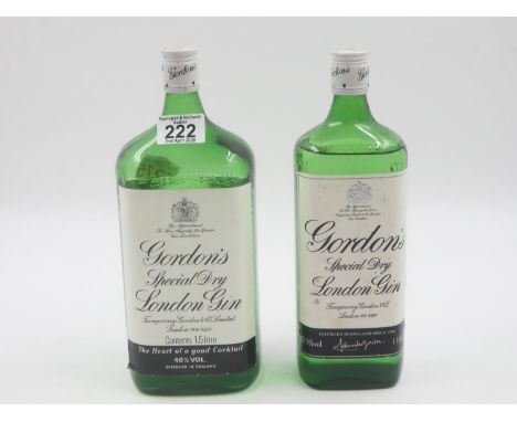 1.5 litre and 1.0 litre bottles of Gordons gin, 1.5 litre level low. UK P&amp;P Group 2 (£20+VAT for the first lot and £4+VAT