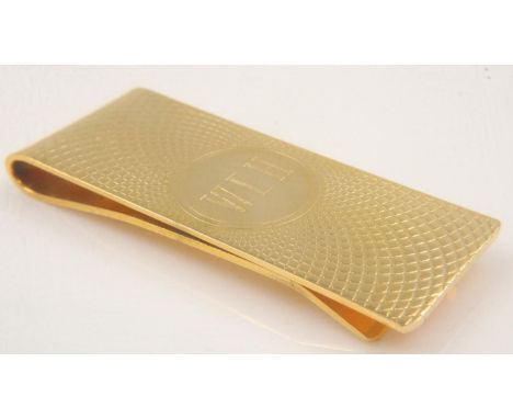 Yellow metal money clip, engraved WEH. UK P&amp;P Group 0 (£6+VAT for the first lot and £1+VAT for subsequent lots)