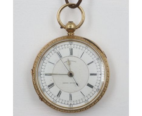 18ct gold Chronograph pocket watch including mechanism and key, working at lotting, 136.6g, inner dust cover hallmarked, No 3