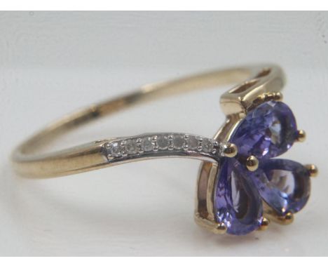 9ct gold, tanzanite and diamond ring, size U, 2.8g. UK P&amp;P Group 0 (£6+VAT for the first lot and £1+VAT for subsequent lo