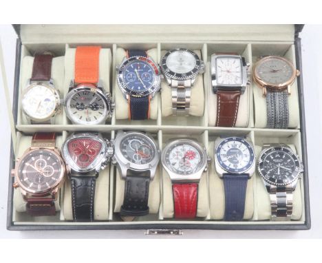 Presentation case of twelve gents wristwatches. UK P&amp;P Group 2 (£20+VAT for the first lot and £4+VAT for subsequent lots)