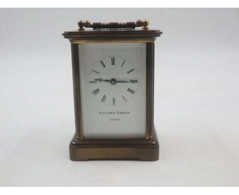 Matthew Norman London brass carriage clock, H: 15 cm. Not available for in-house P&amp;P