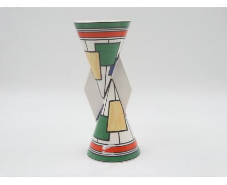 Wedgwood Clarice Cliff circle and squares Yo-Yo vase, no cracks or chips, H: 23 cm. UK P&amp;P Group 2 (£20+VAT for the first
