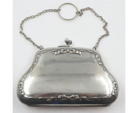 Victorian silver plated finger purse with purple silk lining. UK P&amp;P Group 2 (£20+VAT for the first lot and £4+VAT for su