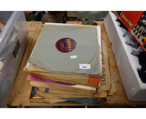 MIXED LOT 78RPM RECORDS, FRAMED STUDY OF A HARVEST SCENE AND SOME BATHROOM SCALES
