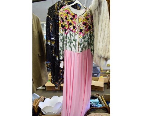 LADIES VINTAGE DRESS WITH FLORAL SEQUINNED DETAIL PLUS A FURTHER SEQUIN DRESS