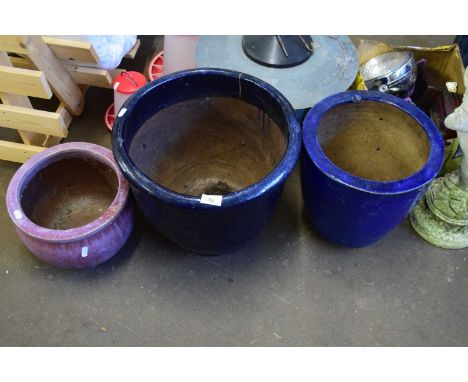 THREE MODERN GLAZED CERAMIC PLANT POTS