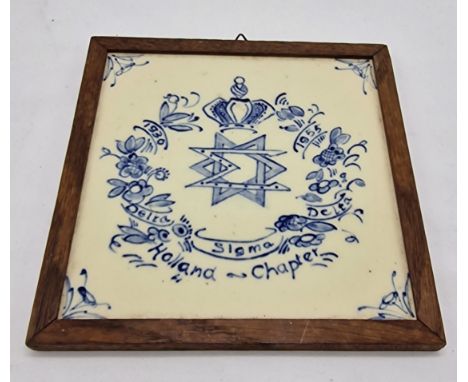 DELTA - SIGMA HOLLAND CHAPTER 1930-1955 COMMEMORATIVE FRAMED TILE (SIGNED ON THE BACK) - 16.5 X 16.5 CMS APPROX