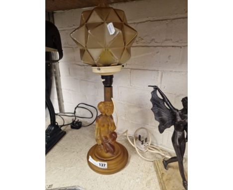 AMBER GLASS FIGURAL TABLE LAMP &amp; SHADE - 47 CMS (H) INCLUDING SHADE