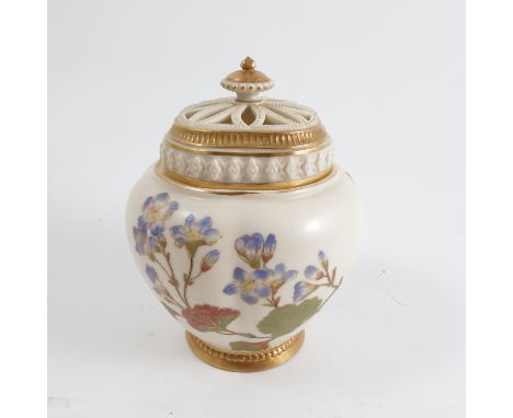 A Royal Worcester quarter lobed gilded ivory pot pourri, shape number 1314, circa 1872, height 5.25ins Condition report: Cove