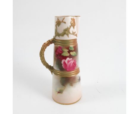 A Royal Worcester miniature claret jug, decorated with a band of roses with buds, and moulded below and above, shape number 1