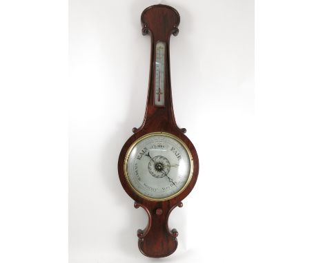 A 19th century rosewood banjo barometer, by Cutanio of Kidderminster Condition report: Condition is commensurate with age and
