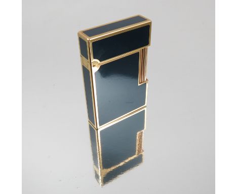 A Dupont lighter, in blue enamel and gold plating, 2.25ins x 1.5ins