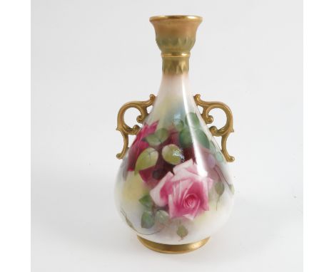 A Royal Worcester vase, shape number G995, 1912, decorated with roses, having bulbous body, height 5.75ins Condition report: 