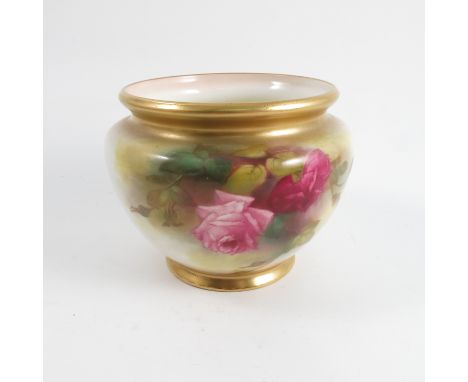 A small Royal Worcester cache pot, decorated with roses, circa 1917, height 4ins Condition report: Condition commensurate wit