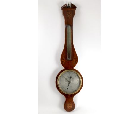 A 19th century mahogany barometer, with shell and flower head inlay by Ensotti of Dudley