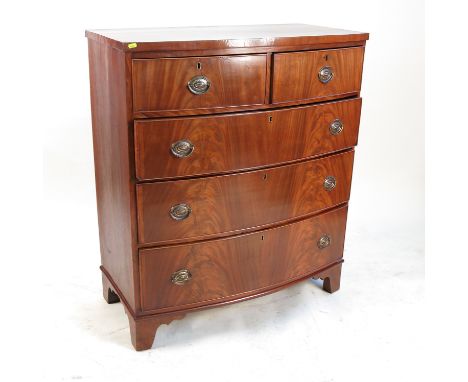 A 19th mahogany bow fronted  chest of drawers, having two short drawers over three long drawers, raised on bracket feet,  wid