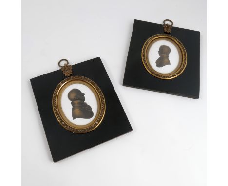 A Miers & Field framed oval portrait silhouette of a man, in ebonised frame with gilt metal mounts, bearing label verso and i