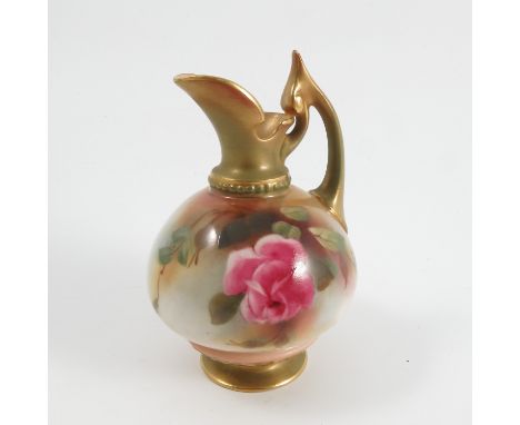 A Royal Worcester miniature jug, shape H271, decorated with roses, 1909, height 3.75ins Condition report: Condition is commen