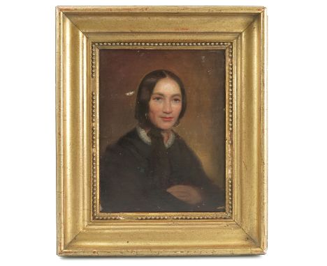 A 19th century French school, oil on canvas, portrait of a woman wearing black, 9.75ins x 7.25ins