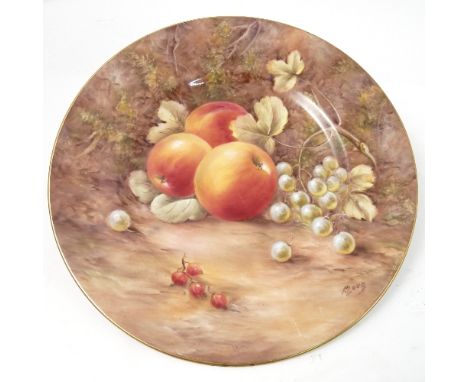 A Royal Worcester plate, decorated with hand painted fruit, by Love, circa 1955, diameter 10.5ins  Condition report: Surface 