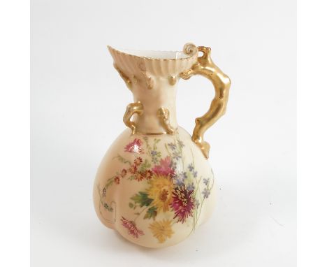 A Royal Worcester quarter lobed blush ivory coral jug, decorated with flowers, shape number 1507, circa 1908, height 6.5ins C