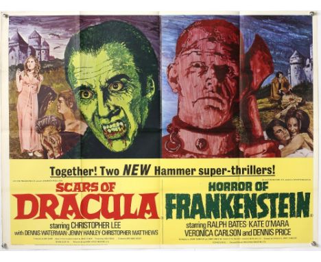 14 Horror British Quad film posters including Scars of Dracula / Horror of Frankenstein, Countess Dracula / Hells Bells, Cast