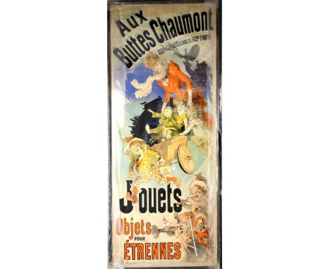 Jules Chéret - Aux Buttes Chaumont, Jouets (1898) Vintage poster, linen backed and framed, 42 x 103 inches.      