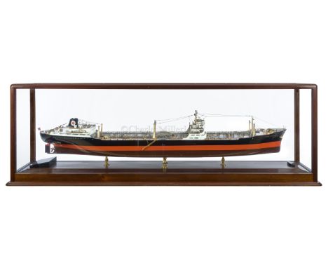 A FINE 1:120 SCALE BUILDER'S MODEL OF THE TANKER CALTEX PLYMOUTH, BUILT BY HITACHI ZOSEN FOR OVERSEAS TANK SHIP (UK) LTD, 196