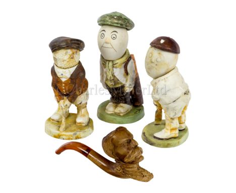 THREE EDWARDIAN CARICATURE SPORTING FIGURINES BY JOHN HASSALL FOR DUNLOP, RECOVERED FROM THE WRECK OF R.M.S. MEDINA comprisin