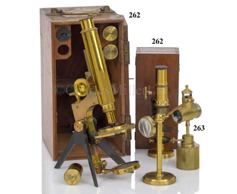 A LATE 19TH CENTURY MONOCULAR MICROSCOPE BY ROSS, LONDON signed on the backplate Ross, London and numbered 5423, 6in. lacquer