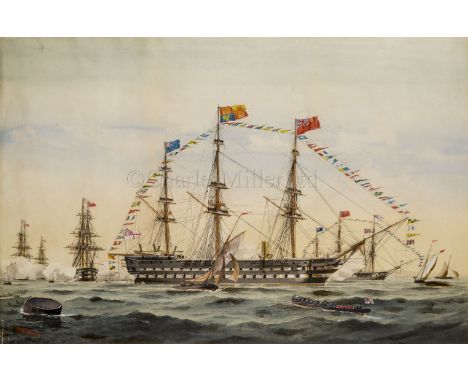 WILLIAM MACKENZIE THOMSON (BRITISH, FL. 1870-1892) The Queen's Birthday, a visit to H.M.S. 'St George' Signed 'W.M. Thomson' 