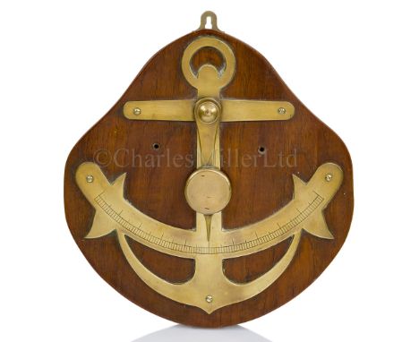 A WOOD AND BRASS YACHTING INCLINOMETER, PROBABLY LATE 19TH CENTURY constructed in the form of an anchor with weighed indicato