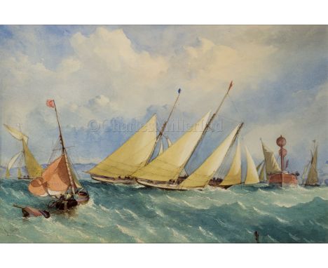 EDWIN WEEDON (BRITISH, 1819–1873) Yachting, Racing off Cowes Rounding the Lightship Signed with initials 'E.W.' (lower left) 