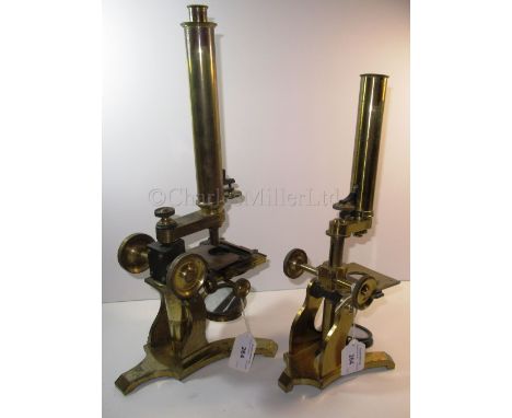 A MONOCULAR MICROSCOPE BY J. SALMON, LONDON, CIRCA 1870 constructed in lacquered brass with 8in. main tube, signed on the bac