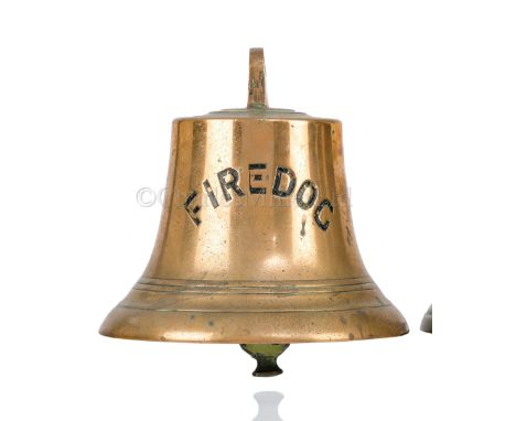 THE BELL FROM THE COLLIER S.S. FIREDOG, 1942 cast in brass with moulded rim and stock, the name with black-filled lettering t