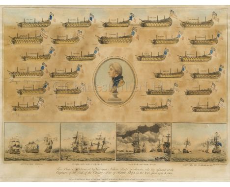 NELSON'S PRIZES: A RARE HAND-COLOURED PRINT DETAILING NELSON'S PRIZES BETWEEN 1793-1801 After Buttersworth and Roberts, publi