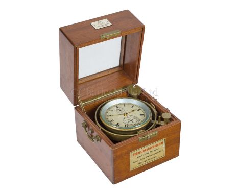 A TWO-DAY MARINE CHRONOMETER BY G.U.B. GLASHÜTTE, CIRCA 1955 the 3½in. silvered dial signed Glashütte and numbered 9322, gold