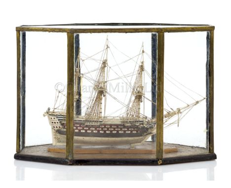 A WELL-PRESENTED EARLY 19TH CENTURY FRENCH NAPOLEONIC PRISONER-OF-WAR BONE SHIP MODEL FOR A FIRST-RATE SHIP OF THE LINE the p