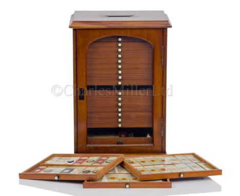 A CABINET OF MICROSCOPE SLIDES comprising approx. 430 slides, the subjects including entomological, rock samples, insects, di