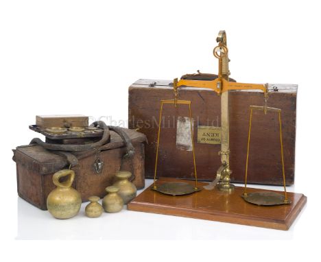 A SET OF PORTABLE SCALES FOR THE COUNTY OF KENT BY W.T AVERY, CIRCA 1900 constructed in lacquered brass and signed on the cro