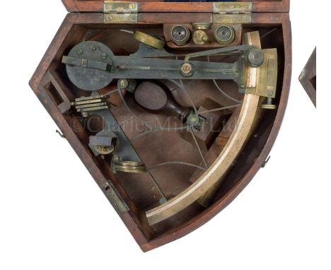 A 7½IN. RADIUS BRASS OVAL PATTERN SEXTANT BY J.F. WILLIAMS, BRISTOL, CIRCA 1860 with oxidised brass frame, polished brass arc