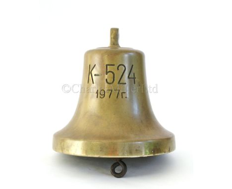 THE BELL FROM THE 'VICTOR III' CLASS RUSSIAN NUCLEAR POWERED ATTACK SUBMARINE K-524, 1977 cast in bell metal with black fille